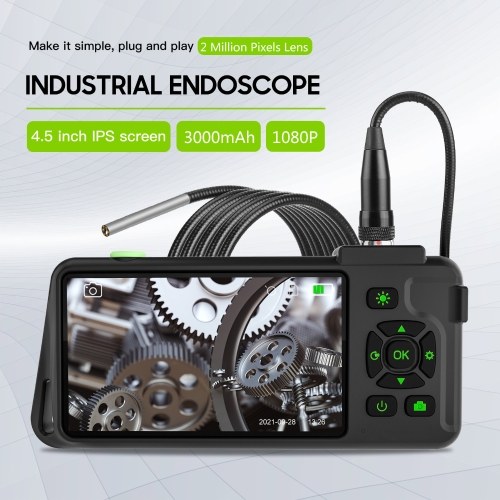 Industrial Endoscope with 4.5-inch IPS Color Display 1080P Photos Videos Snake Camera with 6 LED Lights Borescope IP67 Waterproof 2 Million Pixels Inspection Camera with TF Card Slot for Maintenance 