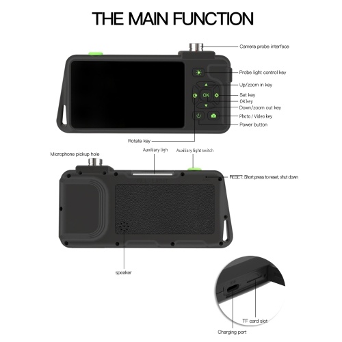 Industrial Endoscope with 4.5-inch IPS Color Display 1080P Photos Videos Snake Camera with 6 LED Lights Borescope IP67 Waterproof 2 Million Pixels Inspection Camera with TF Card Slot for Maintenance 