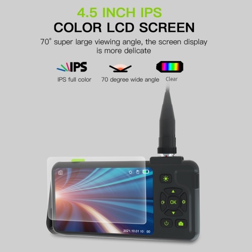 Industrial Endoscope with 4.5-inch IPS Color Display 1080P Photos Videos Snake Camera with 6 LED Lights Borescope IP67 Waterproof 2 Million Pixels Inspection Camera with TF Card Slot for Maintenance 