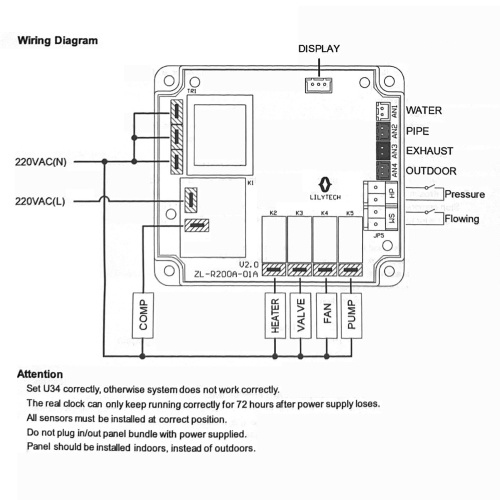 Universal Air-Source Water Heating Controller Heat Pump Auxiliary Heating Control Board Antifreeze Auto Deforst Water Flowing Warning with Sensors Failures Action Function 