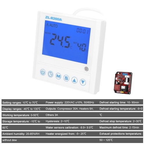 Universal Air-Source Water Heating Controller Heat Pump Auxiliary Heating Control Board Antifreeze Auto Deforst Water Flowing Warning with Sensors Failures Action Function 