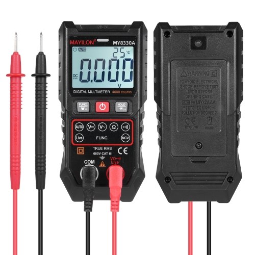 MAYILON Digital Multimeter Voltage Tester 4000 Counts TRMS Automatic/Manual Ranging Multi Tester Measure AC/DC Voltage Resistance On-off Test NCV Contactless Voltage Detection Backlit LCD Display Data Hold Function 