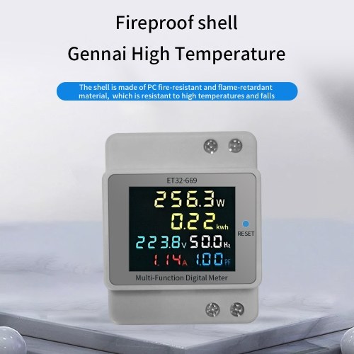 Digital Single Phase Energy Meter Household Electricity Usage Monitor AC40V-300V 100A Power Voltmeter Ammeter Voltage Amps Watt Kwh Frequency Power Factor Meter with LCD Color Screen 