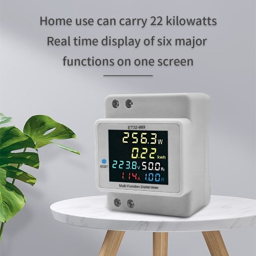 Digital Single Phase Energy Meter Household Electricity Usage Monitor AC40V-300V 100A Power Voltmeter Ammeter Voltage Amps Watt Kwh Frequency Power Factor Meter with LCD Color Screen 