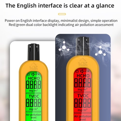 Household Air Quality Detector Multifunctional Semiconductor Sensor TVOC HCHO Tester Backlit Display Type-C Charging Interface with Silicone Protective Cover 