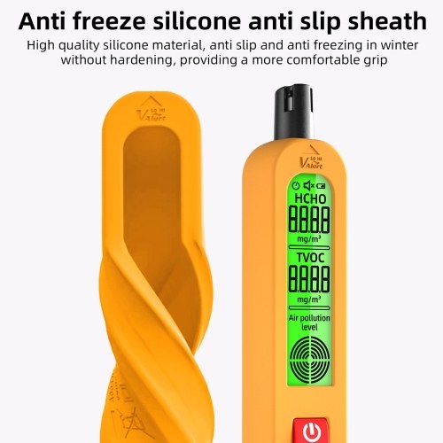Household Air Quality Detector Multifunctional Semiconductor Sensor TVOC HCHO Tester Backlit Display Type-C Charging Interface with Silicone Protective Cover 