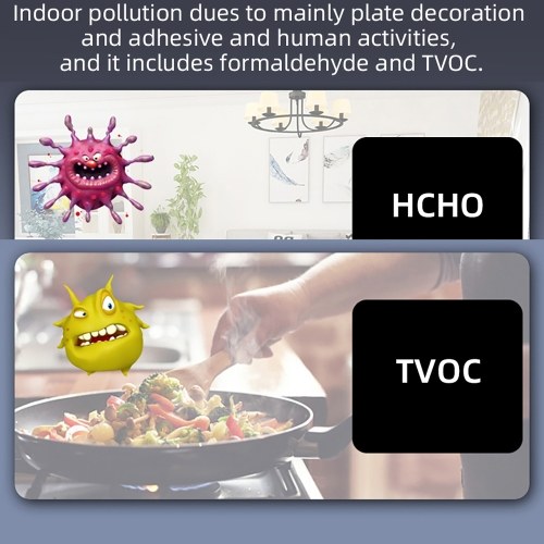 Household Air Quality Detector Multifunctional Semiconductor Sensor TVOC HCHO Tester Backlit Display Type-C Charging Interface with Silicone Protective Cover 