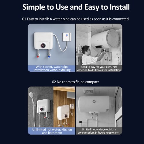 Mini Electric Tankless Water Heater 6500W 220V Constant Temperature Instant Hot Water Heater with Remote Control Digital Display On Demand Hot Water Heater 