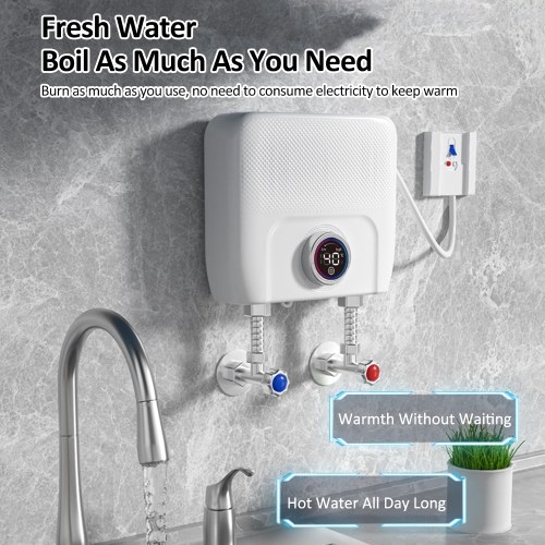 Mini Electric Tankless Water Heater 6500W 220V Constant Temperature Instant Hot Water Heater with Remote Control Digital Display On Demand Hot Water Heater 