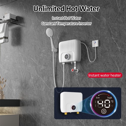 Mini Electric Tankless Water Heater 6500W 220V Constant Temperature Instant Hot Water Heater with Remote Control Digital Display On Demand Hot Water Heater 