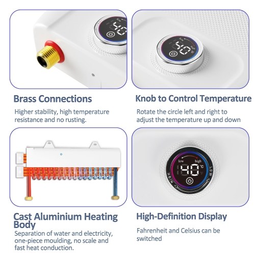 Mini Electric Tankless Water Heater 6500W 220V Constant Temperature Instant Hot Water Heater with Remote Control Digital Display On Demand Hot Water Heater 