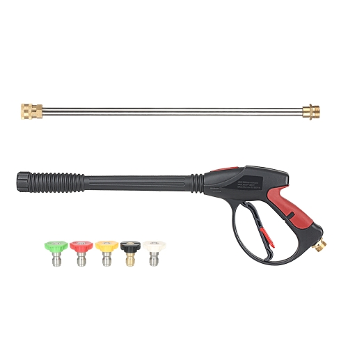 

Pressure Washer Gun 4000 PSI Spray Gun with 18" Extension Wand + 4 Quick Connect Nozzles and 1 Soap Nozzle for Car Pressure Power Washers