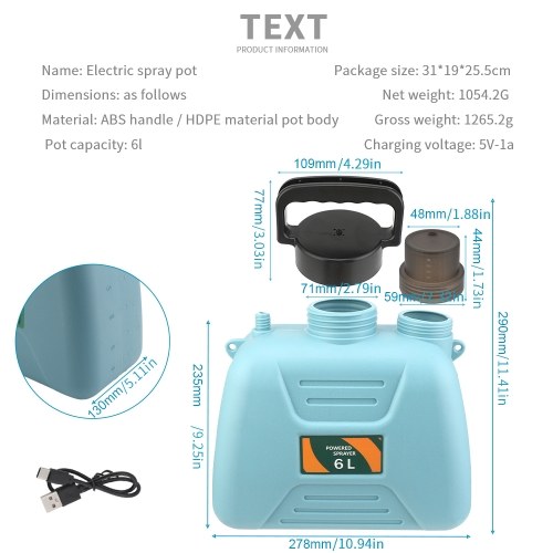 6L Rechargeable Shouldered Sprinkler Handheld Electric Sprayer Agriculture Tools Watering Can Atomizing Watering Bottle Water Sprayer Garden Plants Sprayer 