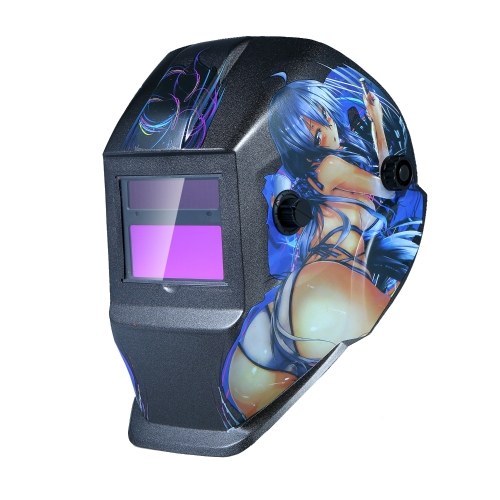 Capacete de soldagem Solar Powered Auto escurecimento Hood com faixa de sombra ajustável 4 / 9-13 para Mig Tig Arc Welder Mask Shield Shield Cartoon Girl Design