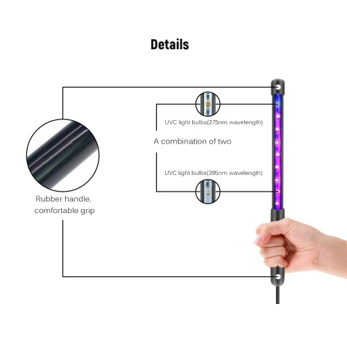 

LED Ultraviolet Lamp Ste-rili-zing Lamp Wand Portable Compact Handheld UVC Ger-micidal Light Tube Dis-infecting Mites Mic-robe