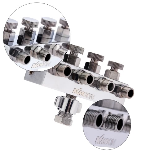 

KKmoon 4-Way Airbrush Air Hose Splitter with Regulated Metering Manifold for Airbrushes 1/8" BSP Taps for 4 Guns