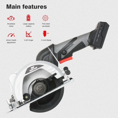 

5-Inch Electric Cordless Circular Saw Brushless Hand-Held Circular Saw Machine Power Tools Rechargeable Battery 0°- 45°Bevel Angle Adjustable Cutting Depth for Laminate Wood Worktops