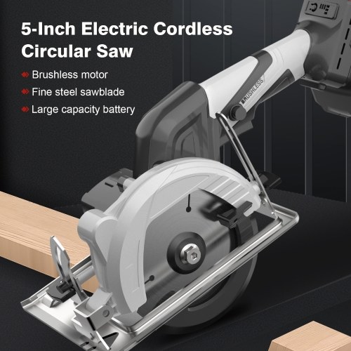 

5-Inch Electric Cordless Circular Saw Brushless Hand-Held Circular Saw Machine Power Tools Rechargeable Battery 0°- 45°Bevel Angle Adjustable Cutting Depth for Laminate Wood Worktops
