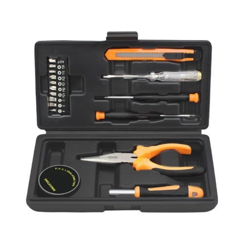 18-Piece Tool Set General Household Hand Tool Kit for Men Women Home Automobile Repair with Plastic Toolbox Storage Case Orange