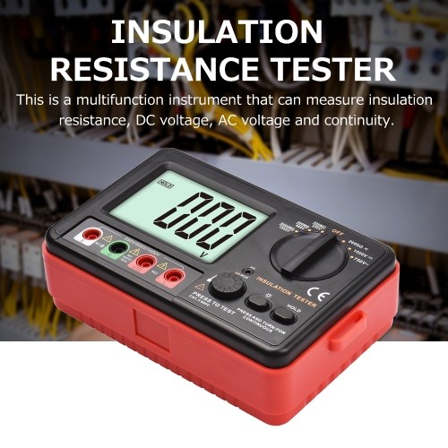 Digital Insulation Resistance Tester with LCD Backlight Display DC 250V/ 500V/ 1000V AC 750V Multifunction Insulation Resistance Meter Kit with Strap/ Protective Lid/ Cloth Bag 
