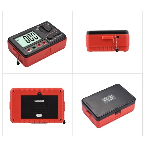Digital Insulation Resistance Tester with LCD Backlight Display DC 250V/ 500V/ 1000V AC 750V Multifunction Insulation Resistance Meter Kit with Strap/ Protective Lid/ Cloth Bag 