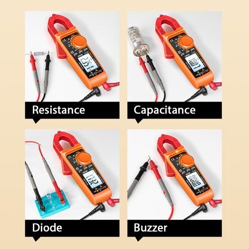 

Digital Clamp Meter Multimeter Measures Resistance Capacitance Diode Large AC & DC Current Earth Line Live Line Orange and Red