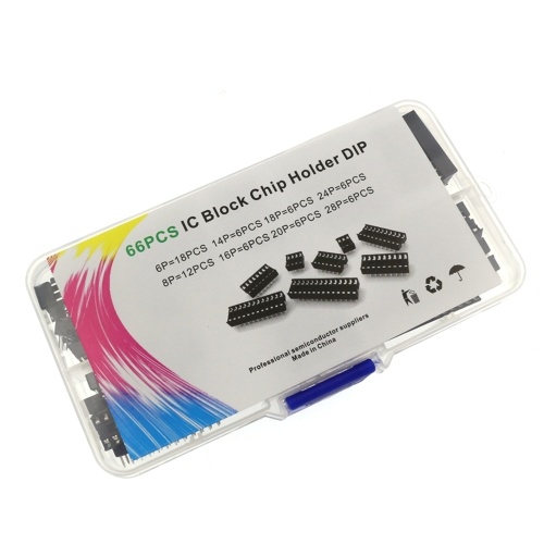 

66PCS I C Block Chip Holder DIP Sockets Adaptor 6P 8P 14P 16P 18P 20P 24P 28P Solder Type Kit Set Assorted Storage Box Design Portable