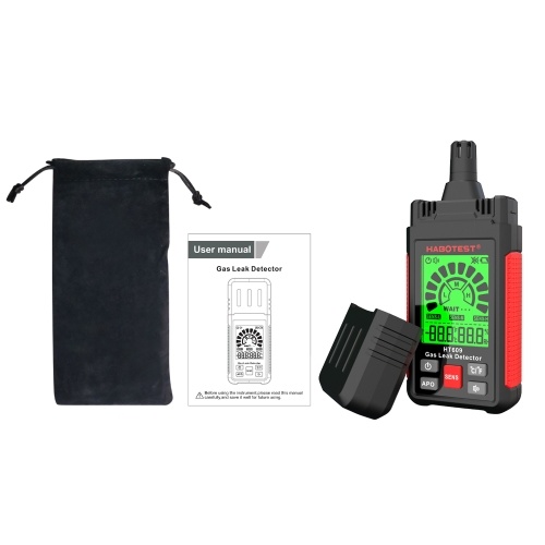 HABOTEST HT609 Gas Leak Detector Combustible Gas Detector with LCD Display Audible and Visual Alarm Ambient Temperature and Humidity Methane Natural Gas Hydrogen Detector 