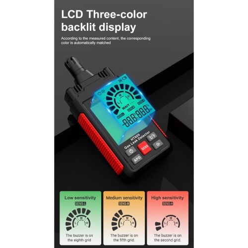 HABOTEST HT609 Gas Leak Detector Combustible Gas Detector with LCD Display Audible and Visual Alarm Ambient Temperature and Humidity Methane Natural Gas Hydrogen Detector 