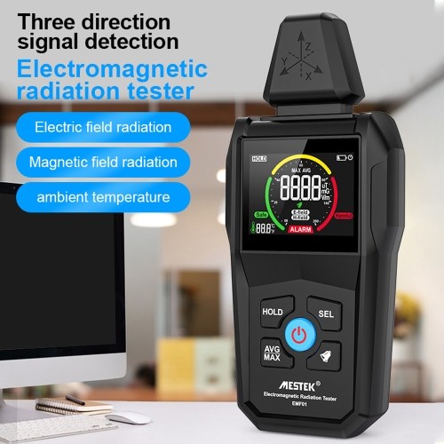 Handheld Portable Electromagnetic Radiation Detector Household Laboratory Hospital Multi-function Temperature Humidity Tester Digital Color Display Radioactive Detector 