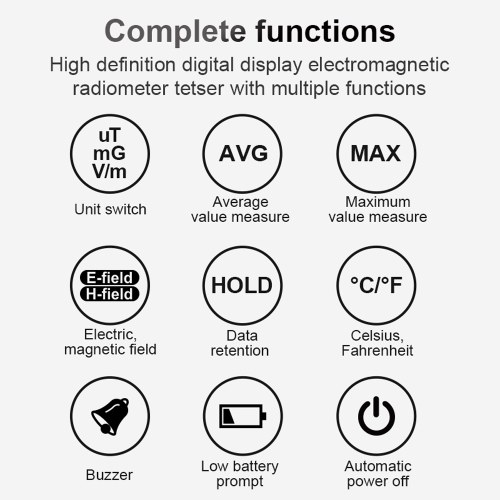 Handheld Portable Electromagnetic Radiation Detector Household Laboratory Hospital Multi-function Temperature Humidity Tester Digital Color Display Radioactive Detector 