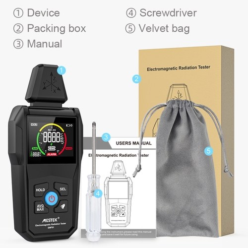 Handheld Portable Electromagnetic Radiation Detector Household Laboratory Hospital Multi-function Temperature Humidity Tester Digital Color Display Radioactive Detector 
