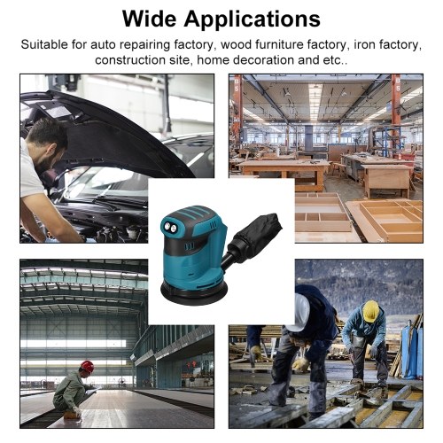 125mm Brushless Motor Cordless Orbital Sander Wood Grinder Electric Car Polisher Multifunctional Wood Metal Waxing Polishing Grinding Sanding Machine 6 Speed Adjustable Orbital Sander 
