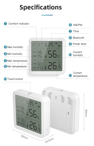 Intelligent BT Wireless Temperature and Humidity Sensor Intelligent Linkage Detector Wireless Temperature and Humidity Meter Sensor 