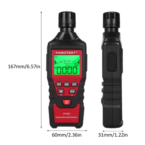HABOTEST HT621 Portable Carbon Monoxide Detector CO Detector with Audible & Visual Alarm 0-5000PPM CO Alarm Backlit LCD Screen for Home Car Camping Travel 