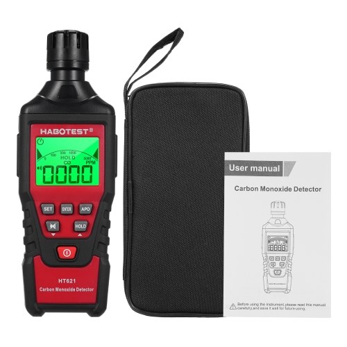 HABOTEST HT621 Portable Carbon Monoxide Detector CO Detector with Audible & Visual Alarm 0-5000PPM CO Alarm Backlit LCD Screen for Home Car Camping Travel 