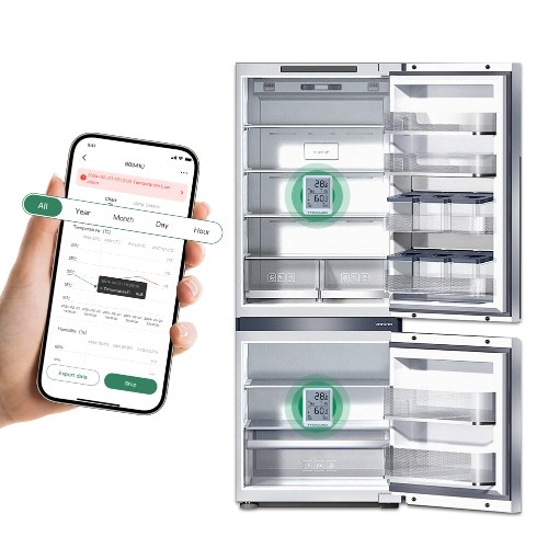 BT Temperature and Humidity Recorder Fruit Cold Storage Coldchain Transportation Temperature Logger Mobilephone APP Control Large Capacity Data Storage with Data Export PDF/CSV Reports Automatic Generating Function 