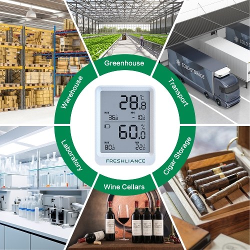 BT Temperature and Humidity Recorder Fruit Cold Storage Coldchain Transportation Temperature Logger Mobilephone APP Control Large Capacity Data Storage with Data Export PDF/CSV Reports Automatic Generating Function 