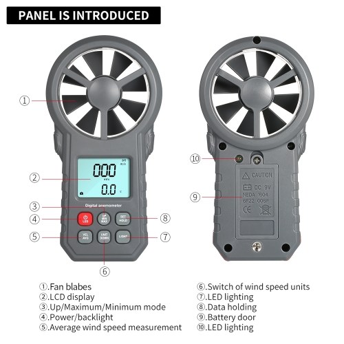 

Professional LCD Digital Anemometer Wind Speed Meter Wind Speed/Air Velocity/Air Temperature Test Tool Wind Speed Gauges with Flashlight