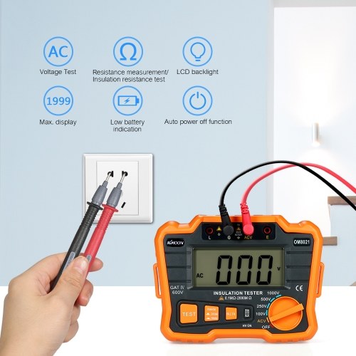 KKmoon Insulation Resistance Tester DCV ACV Meter 1000V Ground  Megohmmeter MegOhm Voltmeter w/LCD Backlight Display 