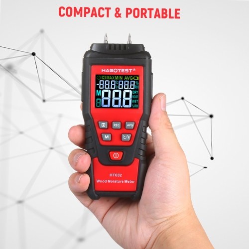 

HABOTEST Wood Moisture Meter 0-99.9% Digital Wood Hydrometer with 2 Pin Probe Wood Moisture Tester