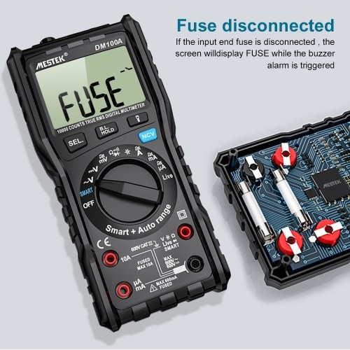 

MESTEK DM100A Digital Multimeter Universal Meter 10000 Count AC/DC Voltage AC/DC Current Resistance Capacitance Measurement