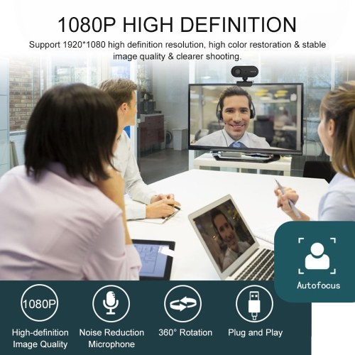 

P7 USB Webcam 1080P High-definition Computer Camera Autofocus Conference Cam with Microphone Driver Free Video Webcam Clip-on Camera for Laptop Desktop Computer