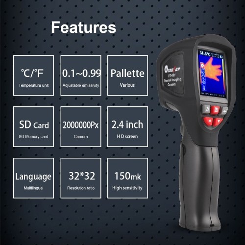 

TOOLTOP ET-691 Industrial Infrared Thermal Imager 2.4 Inch TFT LCD Display Screen Portable Handheld Infrared Thermal Imager -20~400℃ Measurement Ranges Three Color Palette 6 language Optional with 8G Memory Card