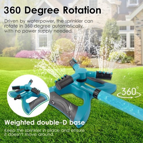 

KKmoon 360 Degree Rotary Garden Lawn Sprinkler Automatic Water Plant Sprinkler Outdoor Wide Coverage Grass Irrigation System for Greenhouse Yard Farm