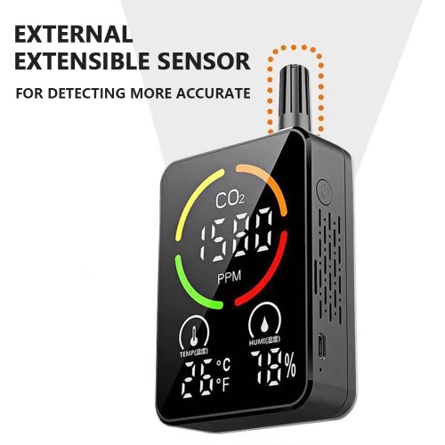 Air Quality Monitor CO2 Detector 3 in 1 Accurate Tester for CO2 Temperature Humidity NDIR Sensor Carbon Dioxide Meter Concentration Tester with Alarm 