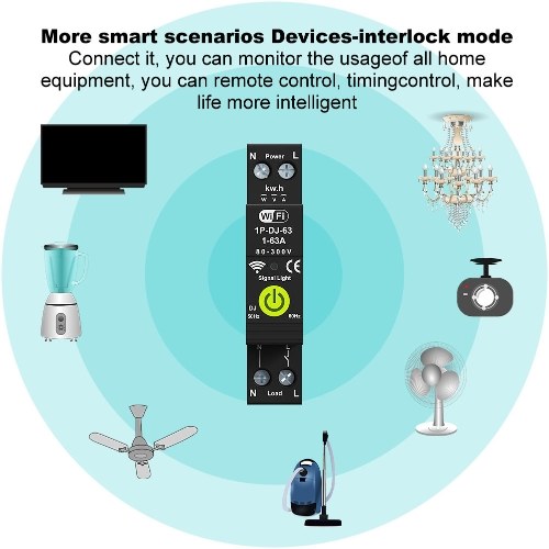 Tuya WiFi Intelligent Circuit Breaker ON OFF Timing Photovoltaic Bidirectional Metering Energy Meter Automatic Reclosing Protector with Metering and Prepaid Function Compatible with Alexa and Google Assistant for Voice Control 