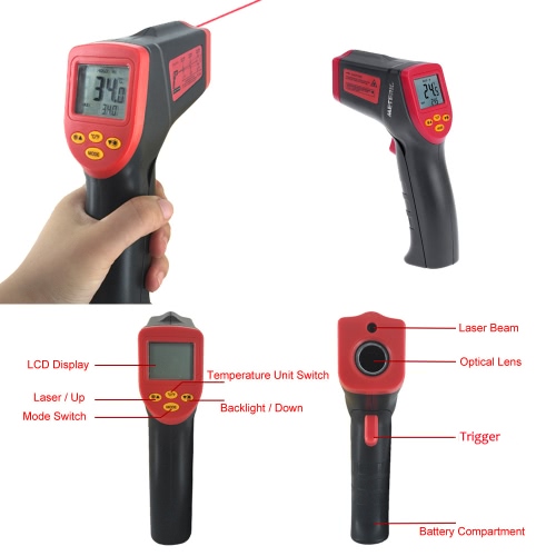 

Meterk -32~530°C 12:1 Handheld Non-contact Digital Infrared IR Thermometer Temperature Tester Pyrometer LCD Display with Backlight