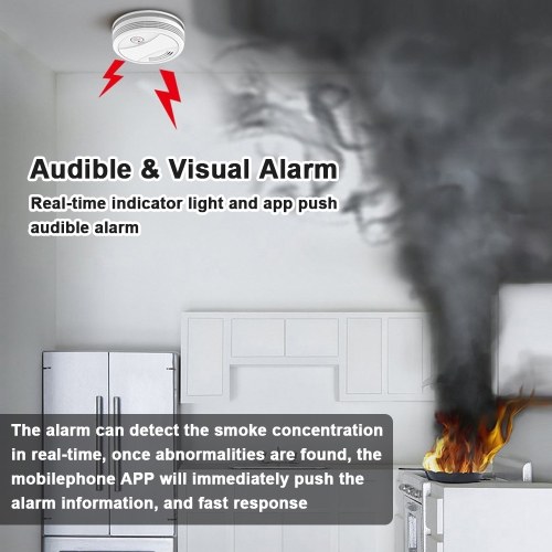 Tuya Wifi Independent Photoelectric Sensor Smoke Detector Fire Protecting Sound Light Fire Alarm with Cellphone APP Remote Push Alert Function 
