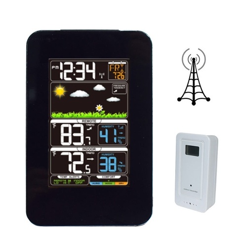 Multifunctional Weather Station Indoor/Outdoor Thermometer Temperature and Humidity Monitor 12H/24H Electronic Alarm Clock Weather Forecast Clock for Home Offie Bedroom Restaurant 